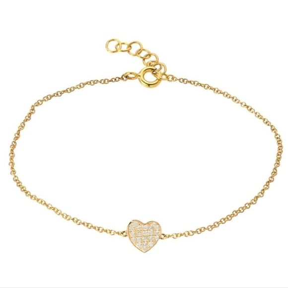 NWOT 14k gold bracelet with diamond heart - Picture 1 of 8